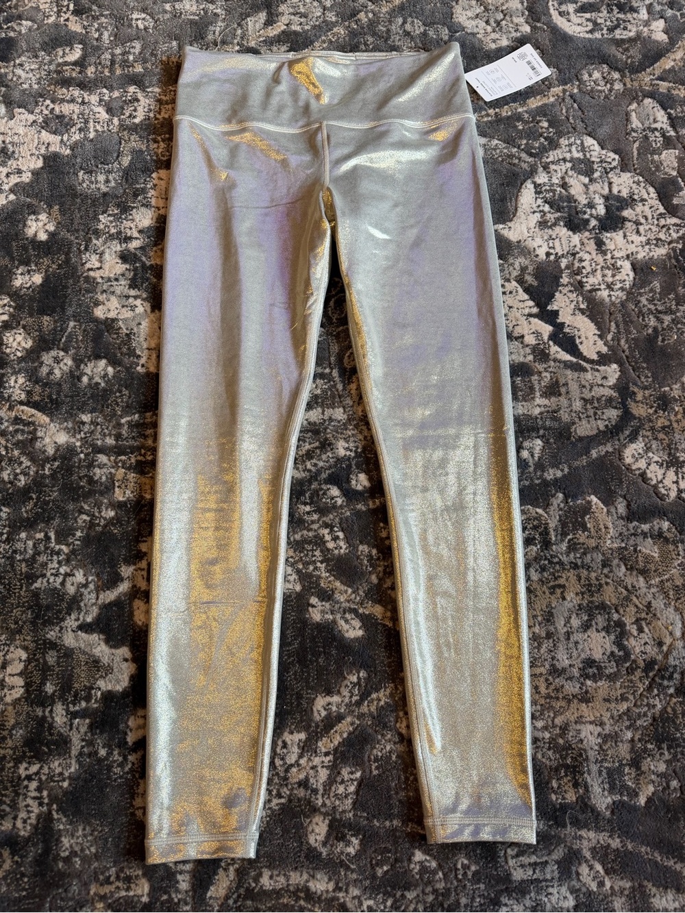 Athleta Metallic Silver Elation Shine Tight Leggings size L NWT